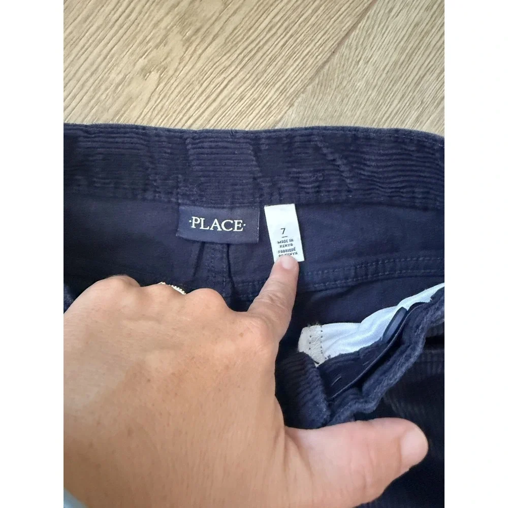 The Childrens Place Boys Dark Blue Corduroy Pants Straight Size 7 Elastic back